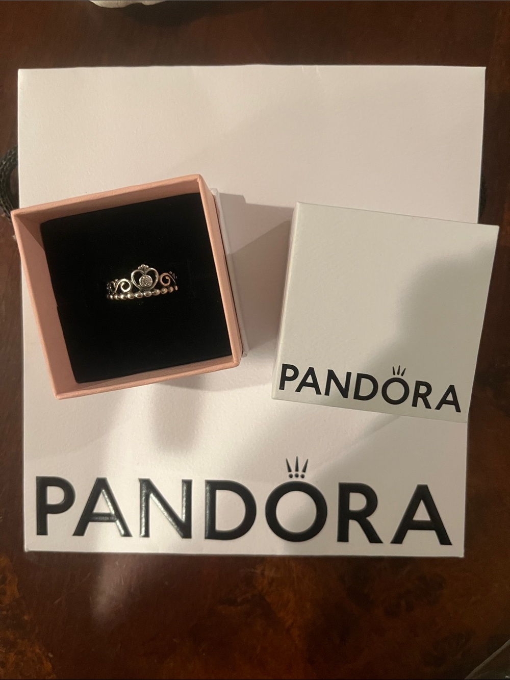 Pandora Silver Tiara Ring with Heart Accent sz 54. 6.5